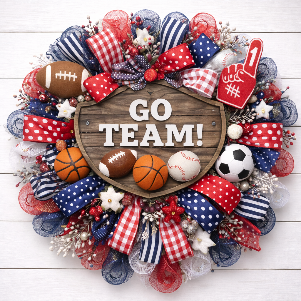 Custom Sports Wreath – Football, Baseball, Basketball, Team Colors Front Door Wreath