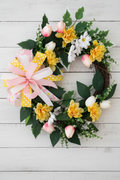 Spring Tulip Grapevine Wreath for Front Door | Pastel Spring Door Decor (Pink)