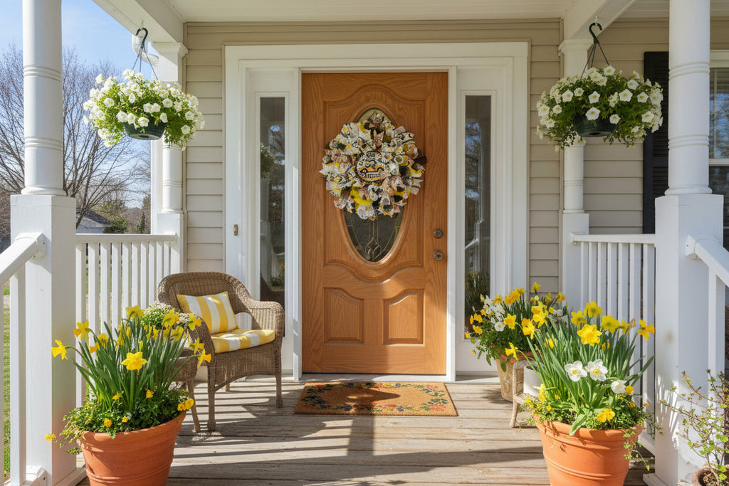 Bee Blessed Gnome Truck Mesh Wreath for Front Door | Whimsical Spring Summer Door Decor