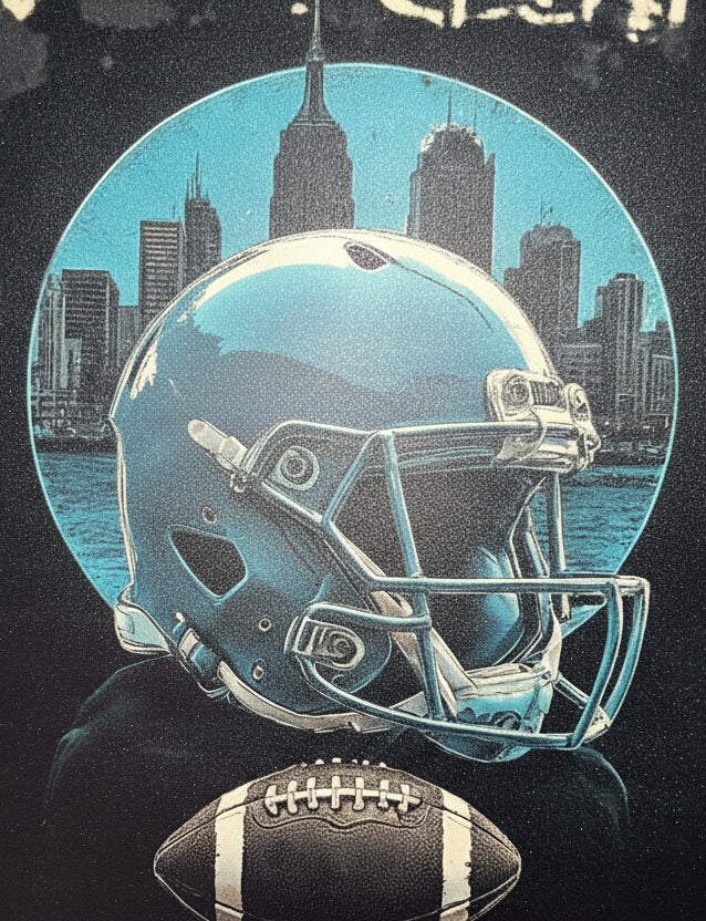 “Handmade Carolina football wreath featuring black, blue, and white mesh ribbon with a helmet and football sign, perfect for sports fan front door decor