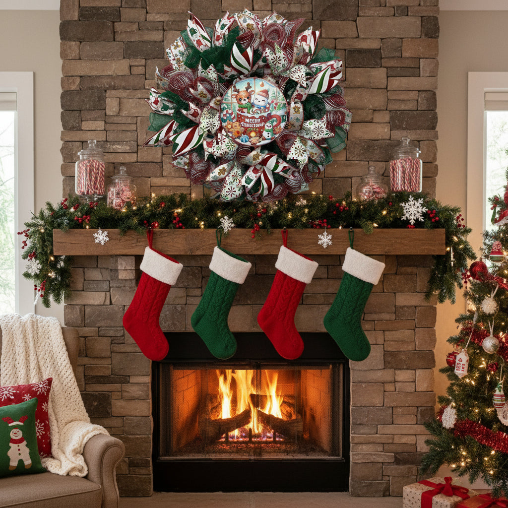 Whimsical Christmas Wreath with Gingerbread & Reindeer – Cozy Holiday Front Door Decor