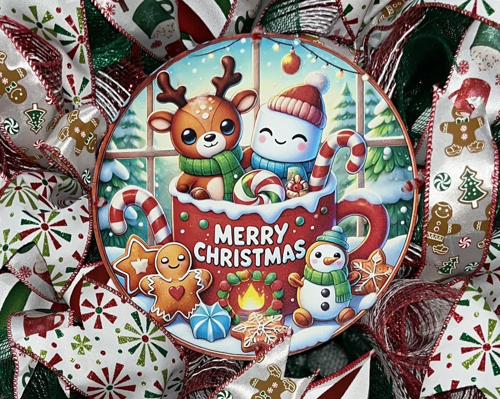 Whimsical Christmas Wreath with Gingerbread & Reindeer – Cozy Holiday Front Door Decor