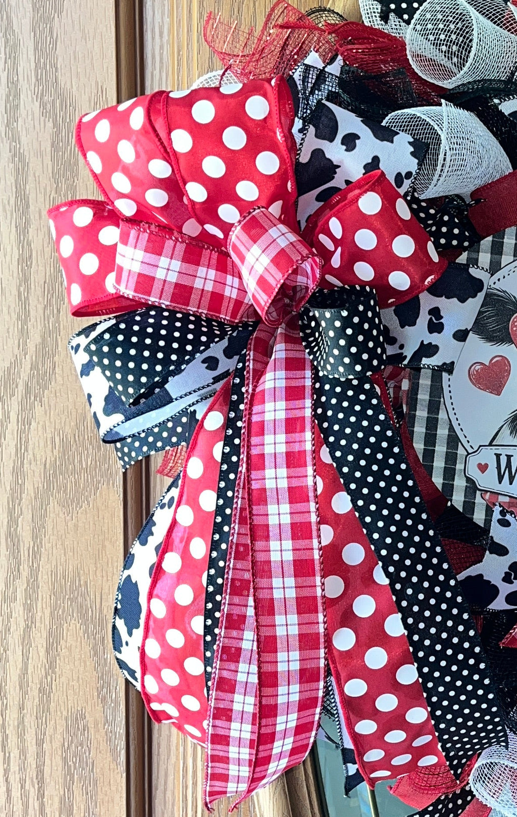 Cow Welcome Wreath | Farmhouse Red Black White Front Door Decor
