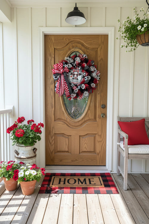 Cow Welcome Wreath | Farmhouse Red Black White Front Door Decor