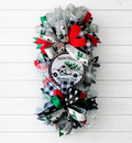 Rustic Christmas Swag Wreath for Front Door | Buffalo Check Old Truck Gray Red Black White Christmas Door Decor