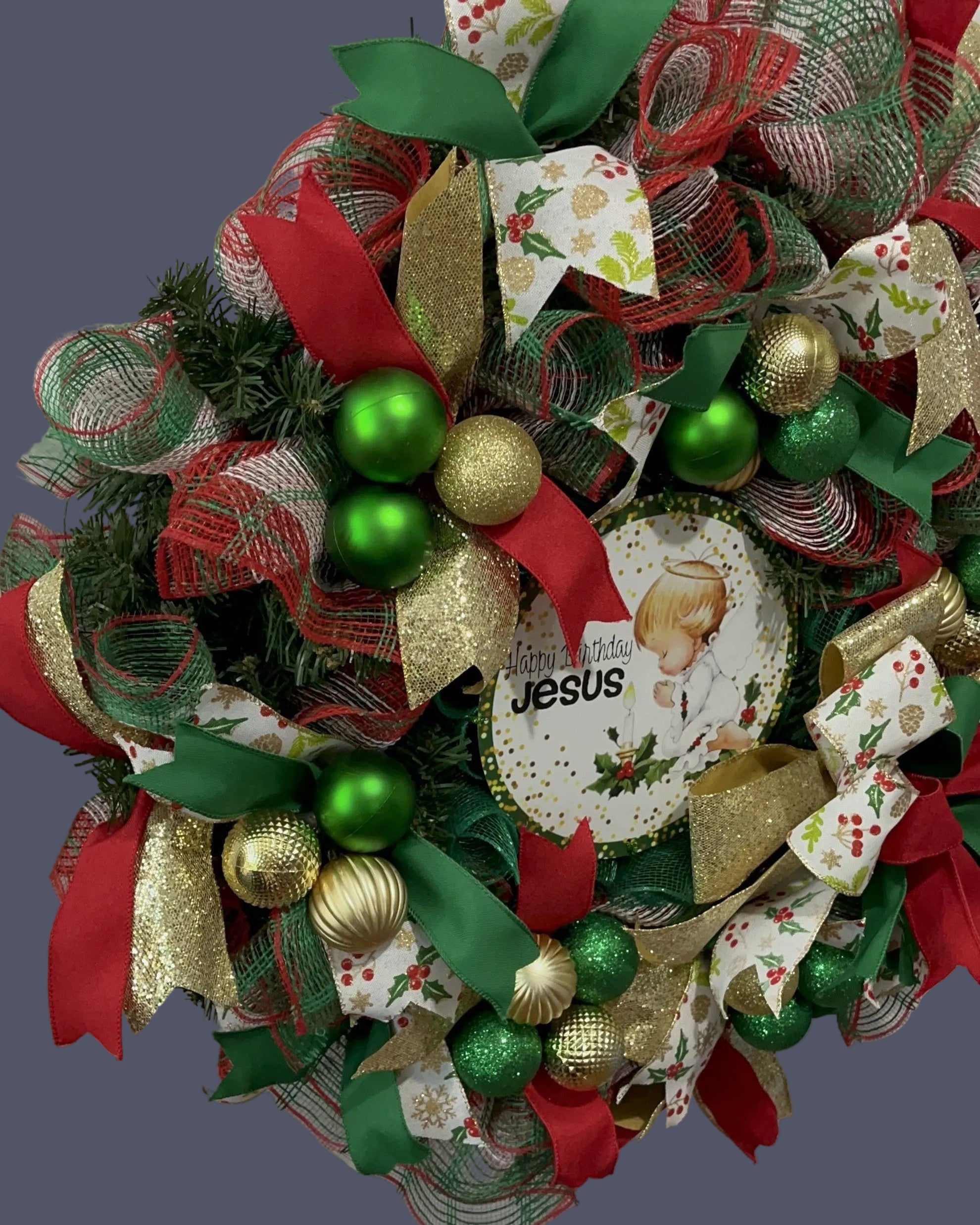 Christian Christmas Wreath – Celebrate the Birth of Jesus with Festive Red, Green & Gold Decor
