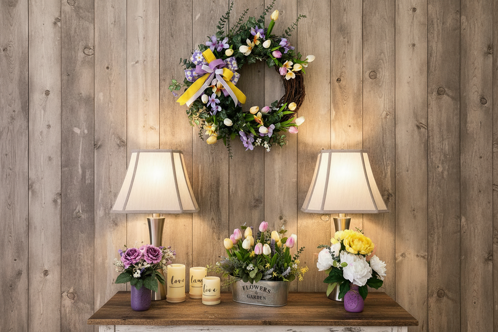 Pastel Spring Garden Wreath | Lavender Tulip Grapevine Spring Door Decor