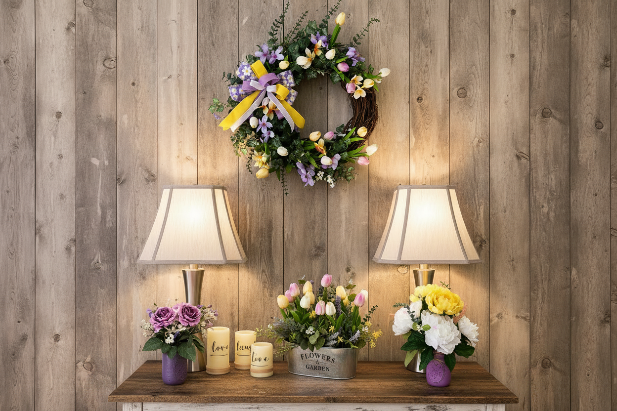 Pastel Spring Garden Wreath | Lavender Tulip Grapevine Spring Door Decor