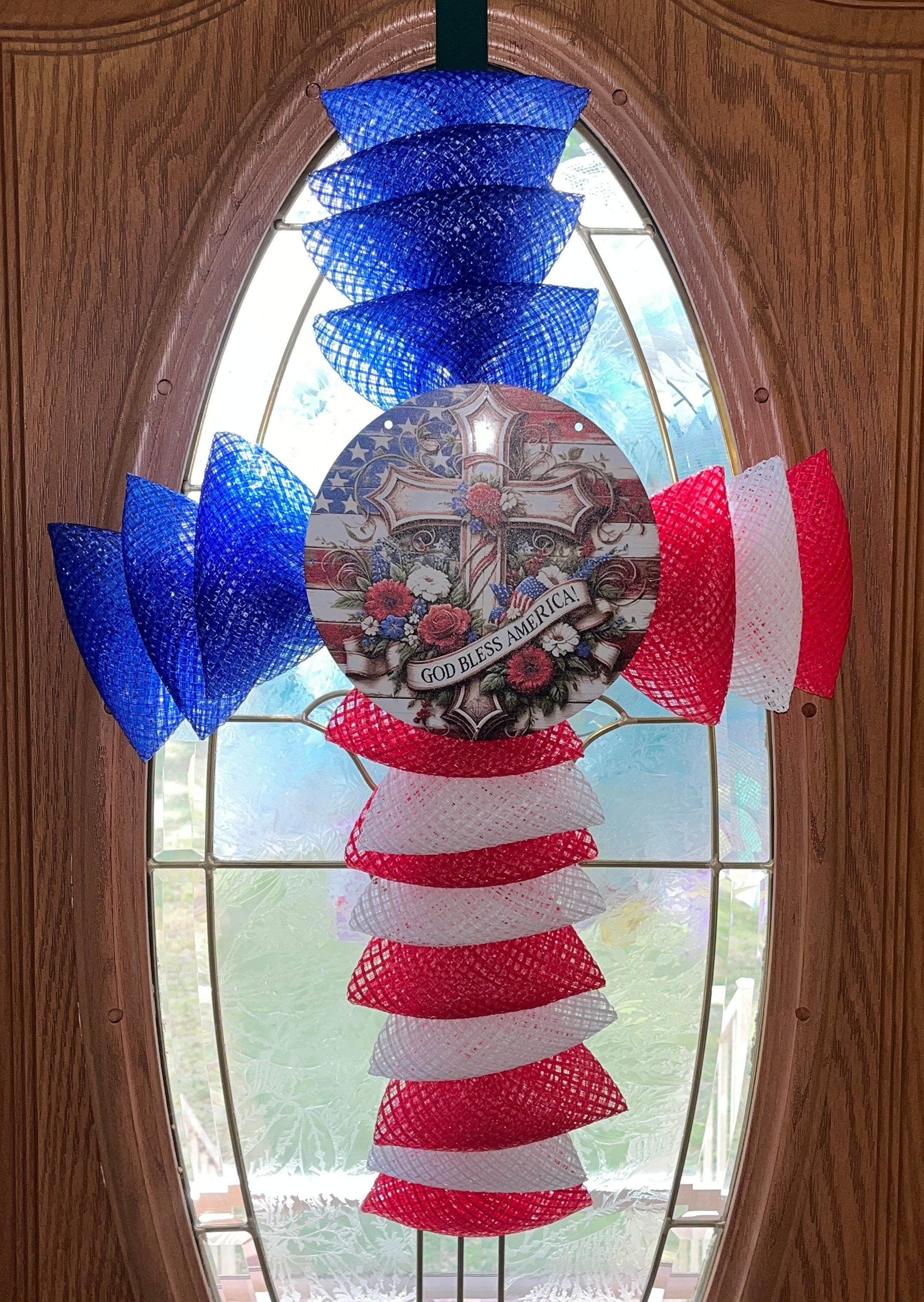 Patriotic God Bless America Cross Swag, Red White Blue Front Door Decor