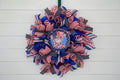 Patriotic Highland Cow Wreath, Red White Blue Farmhouse Door Decor